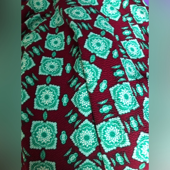 LuLaRoe Teal and Burgundy Geometric Midi Dress - Picture 10 of 14